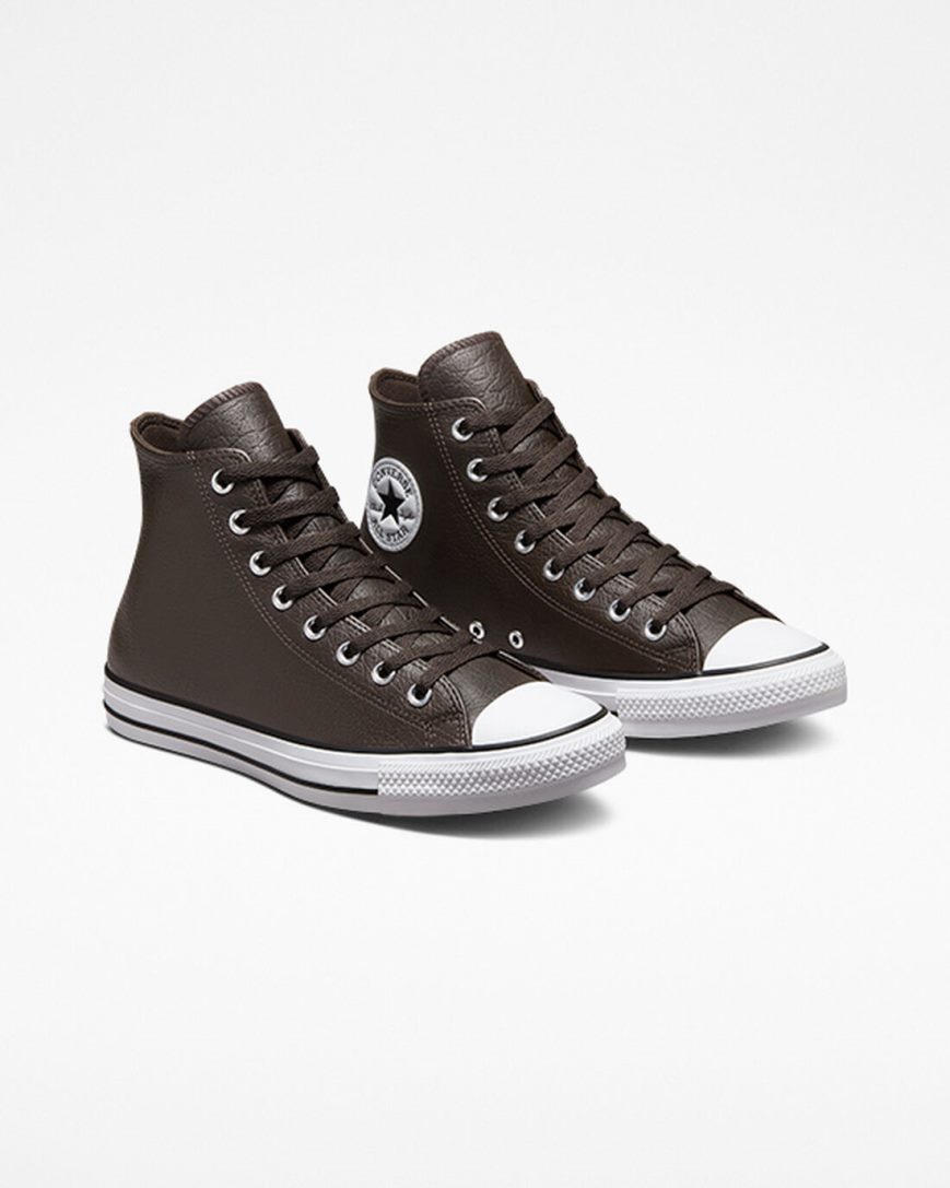 Dámské Boty Vysoké Converse Chuck Taylor All Star Tumbled Læder Hnědé Bílé Černé | CZ IS31O24